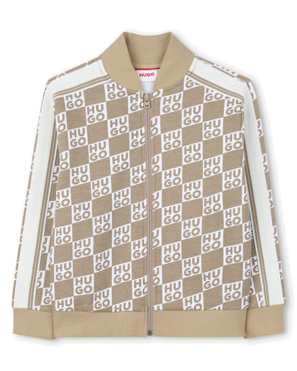 Kids Atelier Hugo Beige Sweatshirt for Boys with All-Over Logo Print