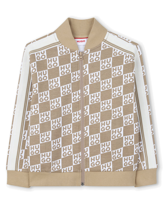Kids Atelier Hugo Beige Sweatshirt for Boys with All-Over Logo Print