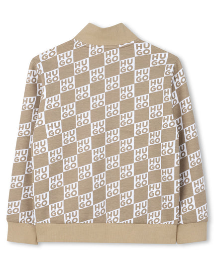 Kids Atelier Hugo Beige Sweatshirt for Boys with All-Over Logo Print