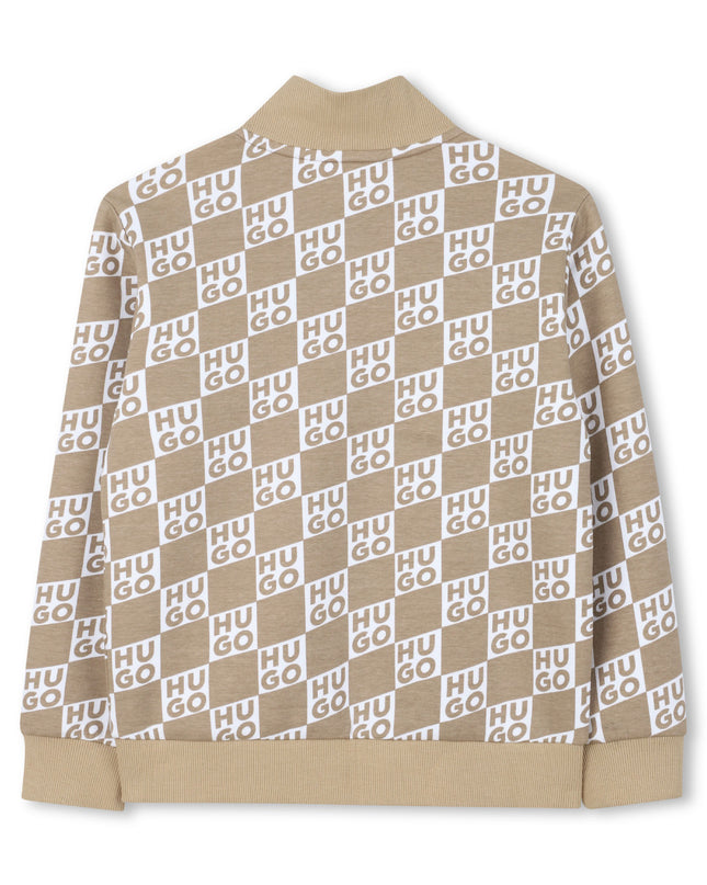 Kids Atelier Hugo Beige Sweatshirt for Boys with All-Over Logo Print