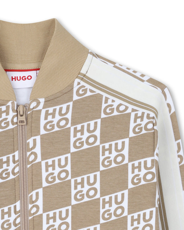 Kids Atelier Hugo Beige Sweatshirt for Boys with All-Over Logo Print