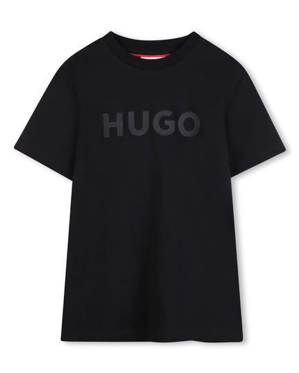 Kids Atelier Hugo Black Short Sleeve T-shirt con logo