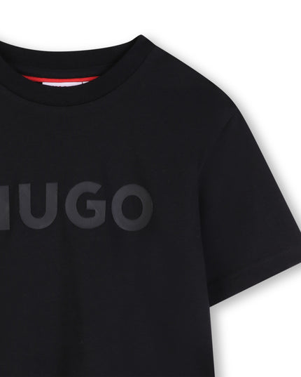 Kids Atelier Hugo Black Short Sleeve T-shirt con logo