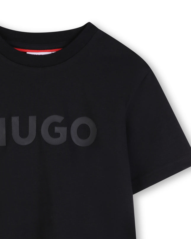 Kids Atelier Hugo Black Short Sleeve T-shirt con logo