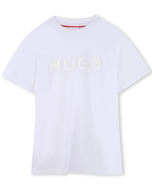 Kids Atelier Hugo White Short Sleeve T-shirt Con Logo