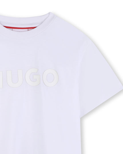 Kids Atelier Hugo White Short Sleeve T-shirt Con Logo