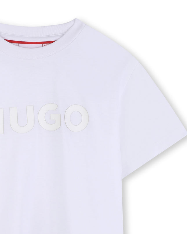 Kids Atelier Hugo White Short Sleeve T-shirt Con Logo