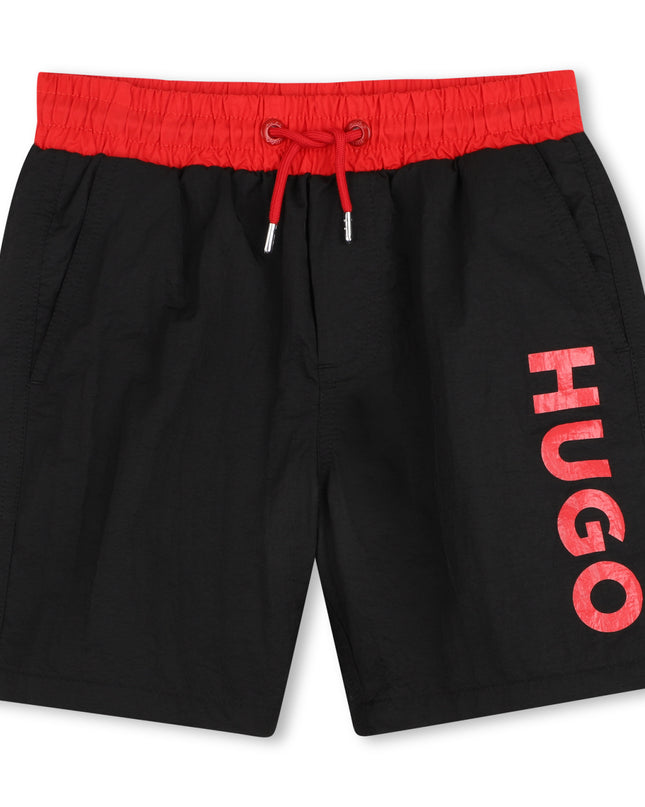 Kids Atelier Hugo Boys Black Logo Swimshorts  