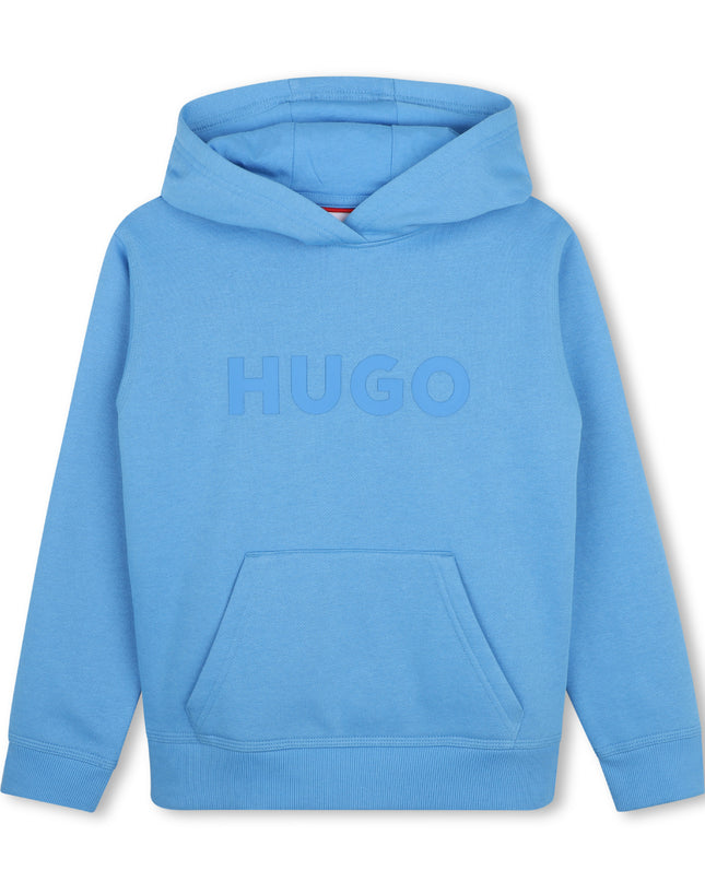kids atelier hugo Light Blue Logo Hooded Sweatshirt