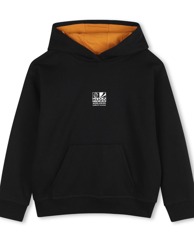 kids atelier hugo Black Logo Hooded Sweatshirt