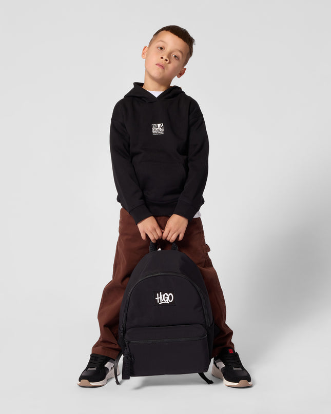 kids atelier hugo Black Logo Hooded Sweatshirt