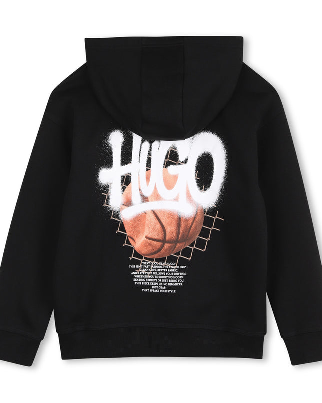 kids atelier hugo Black Logo Hooded Sweatshirt
