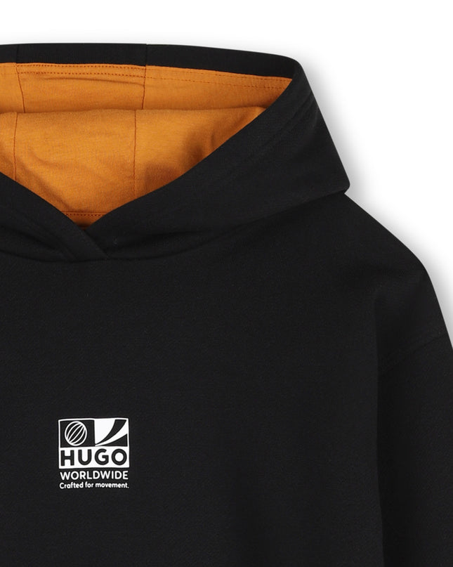 kids atelier hugo Black Logo Hooded Sweatshirt