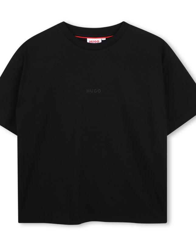 kids atelier hugo Black Logo Short Sleeve T‑Shirt