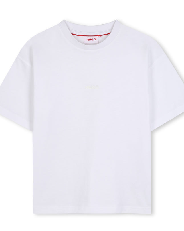 kids atelier hugo White Logo Short Sleeve T‑Shirt