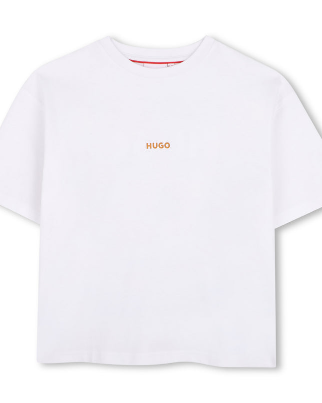 kids atelier hugo White Graphic Logo T‑Shirt