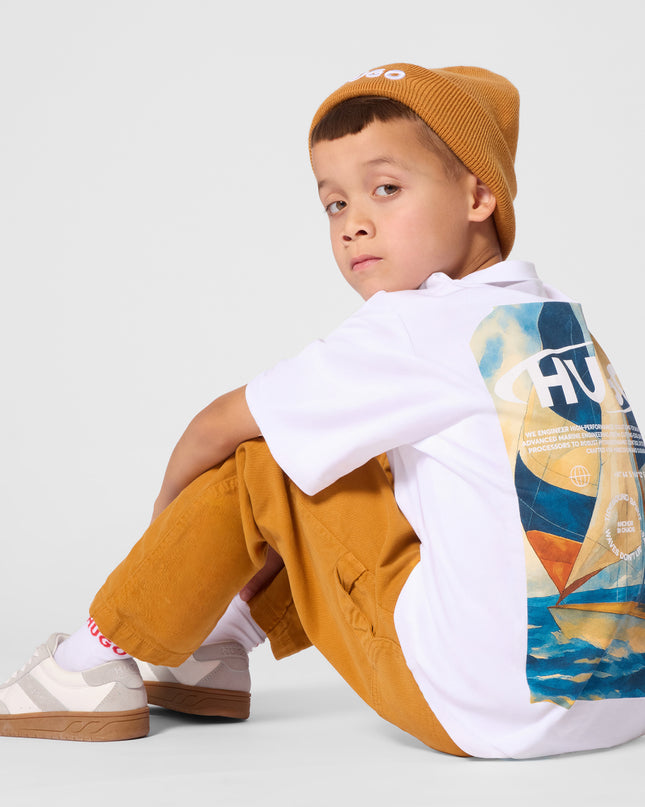 kids atelier hugo White Graphic Logo T‑Shirt
