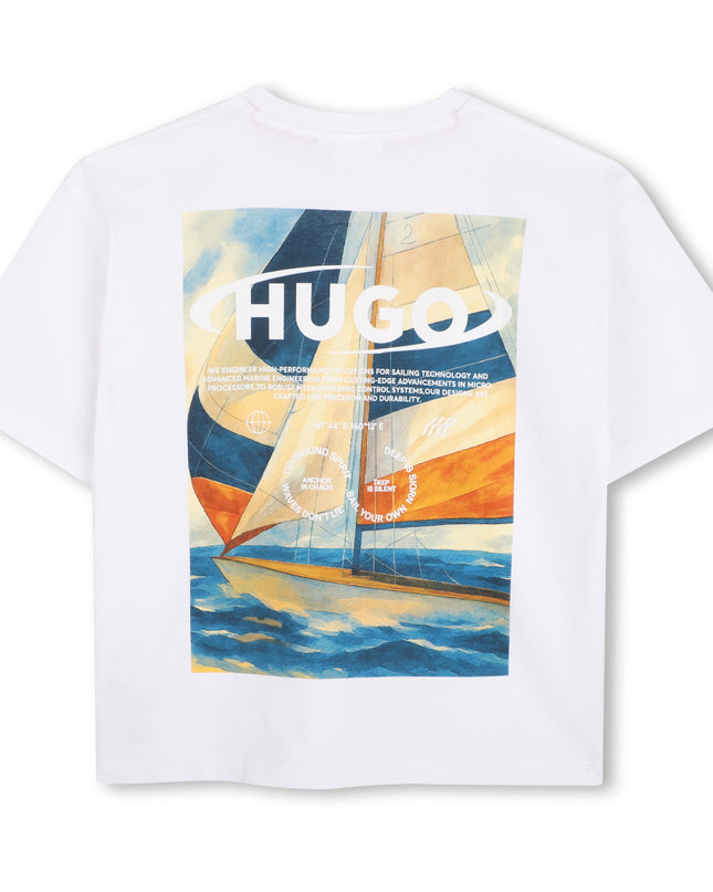 kids atelier hugo White Graphic Logo T‑Shirt