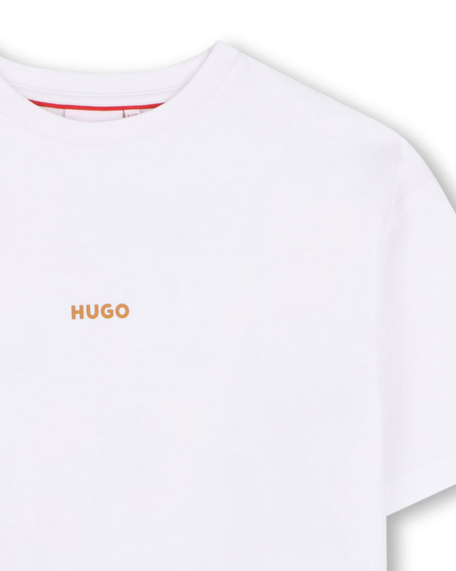 kids atelier hugo White Graphic Logo T‑Shirt