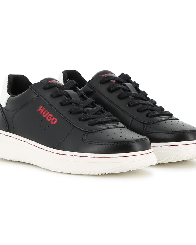 kids atelier hugo Black Leather Sneakers