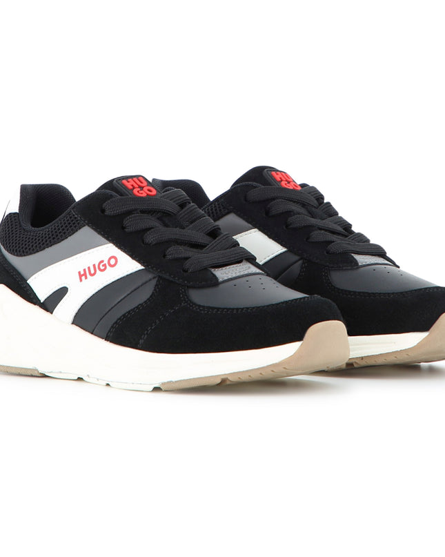 kids atelier hugo Black Faux Suede Sneakers