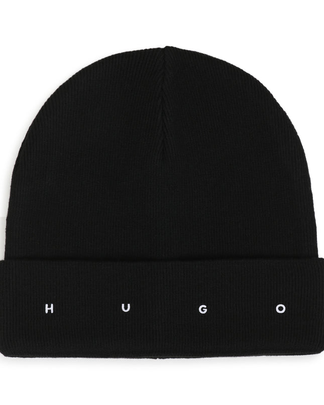 kids atelier hugo Black Knit Logo Beanie