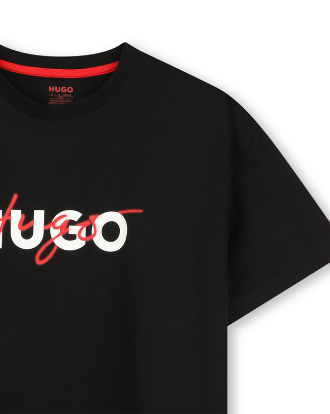 kids atelier hugo Black Crewneck Logo T‑Shirt