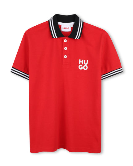 kids atelier hugo Red Contrast Collar Polo