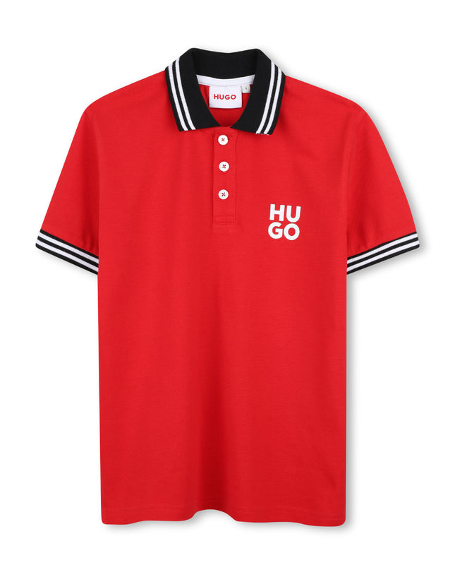 kids atelier hugo Red Contrast Collar Polo