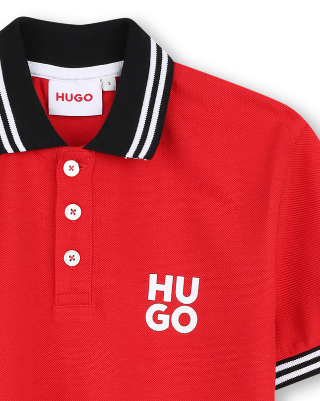 kids atelier hugo Red Contrast Collar Polo