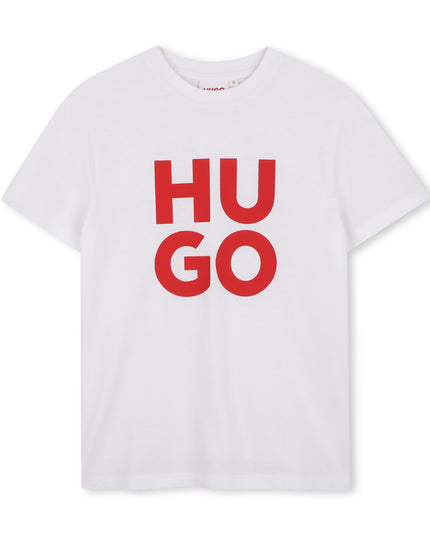 kids atelier hugo White Bold Logo T‑Shirt