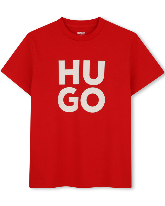 kids atelier hugo Red Bold Logo T‑Shirt