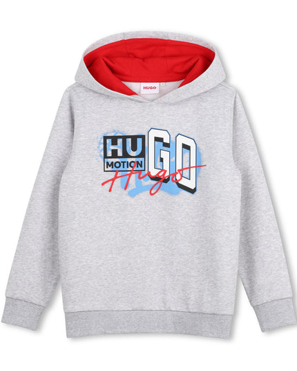 kids atelier hugo Light Gray Motion Logo Hooded Sweatshirt