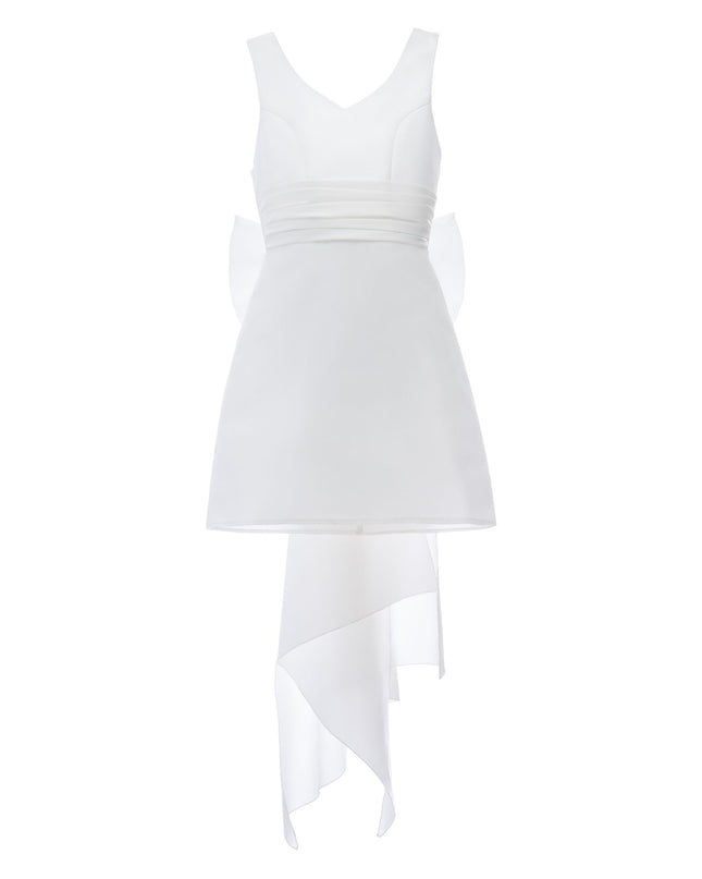 Tulleen-3005-White-Isabel-Short Solid Dress w/ Back Bow Detail
