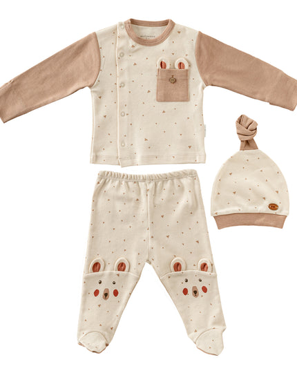 Andy Wawa-AC25025-BEIGE-3 PCS SIDE SNAP SET ADVENTUROUS BEAR