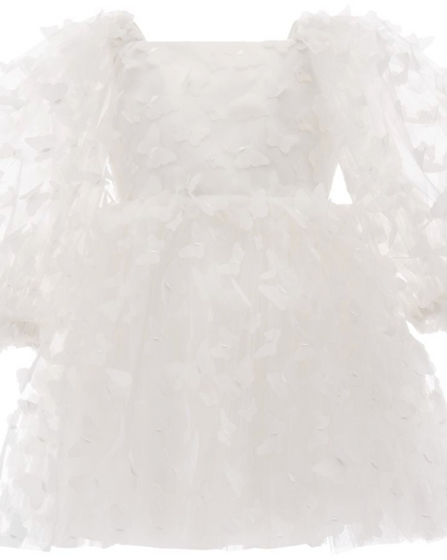 Tulleen-2210-White-Bell Mariposa-Butterfly Cutouts Dress w/ Sleeves