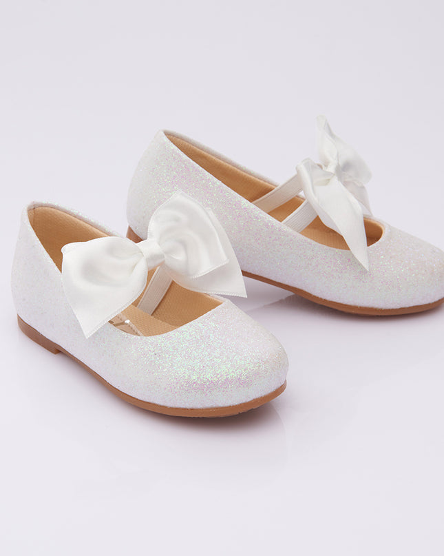 BANBLU-V103ILK-GLITTER WHITE-ELASTIC BOW FLATS