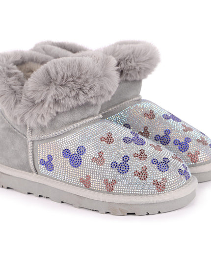 MOA-MCK633-GREY MICROSTUDDED MICKEY MOUSE BOOTS