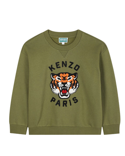 Kids Atelier-Kenzo-Olive Green Tiger Logo Sweatshirt