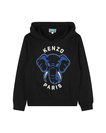 Kids Atelier-Kenzo-Boys Black Elephant Logo Hooded Sweatshirt