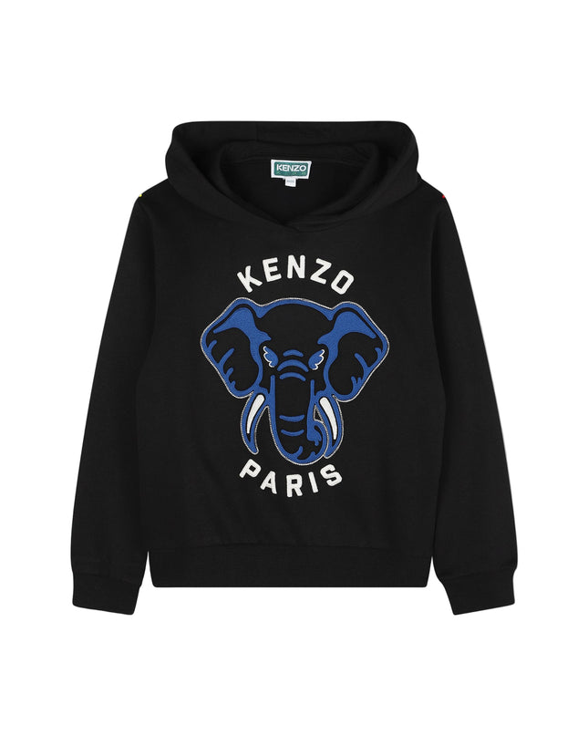 Kids Atelier-Kenzo-Boys Black Elephant Logo Hooded Sweatshirt