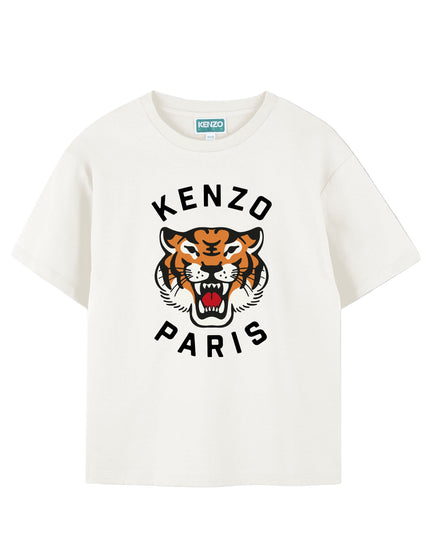 Kids atelier-Kenzo-Ivory Tiger Logo Short Sleeve T-Shirt