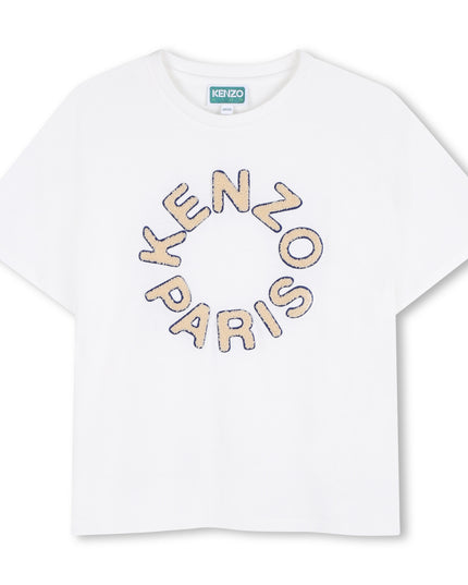 kids atelier kenzo White Paris Embroidered Logo Tee