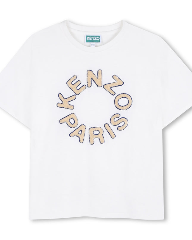 kids atelier kenzo White Paris Embroidered Logo Tee