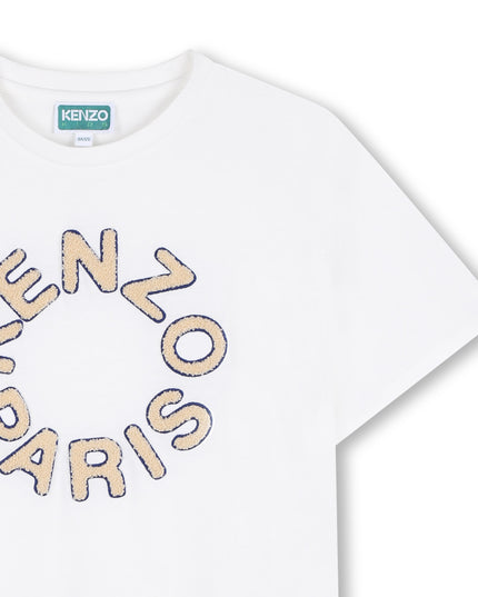 kids atelier kenzo White Paris Embroidered Logo Tee