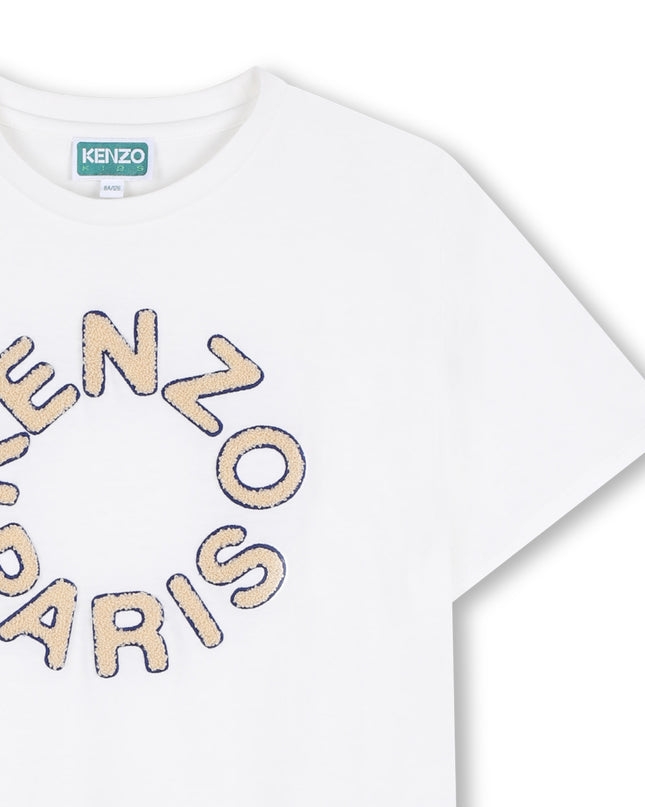 kids atelier kenzo White Paris Embroidered Logo Tee