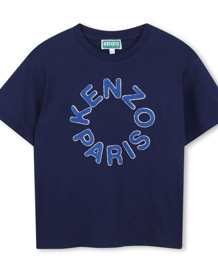 kids atelier Kenzo Medieval Blue Paris Embroidered Logo Tee