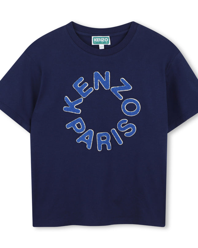 kids atelier Kenzo Medieval Blue Paris Embroidered Logo Tee