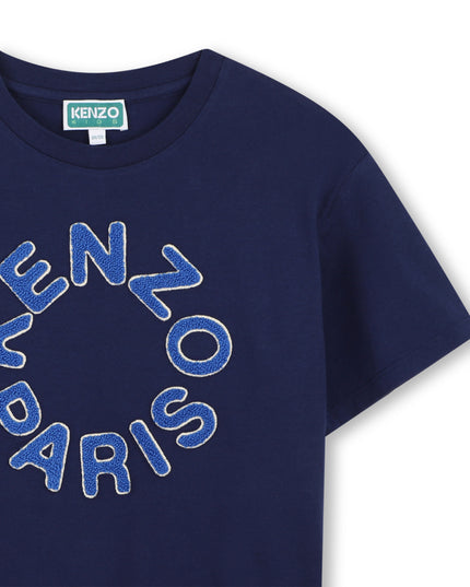 kids atelier Kenzo Medieval Blue Paris Embroidered Logo Tee