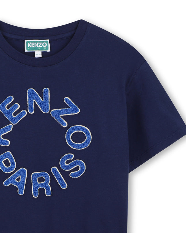 kids atelier Kenzo Medieval Blue Paris Embroidered Logo Tee